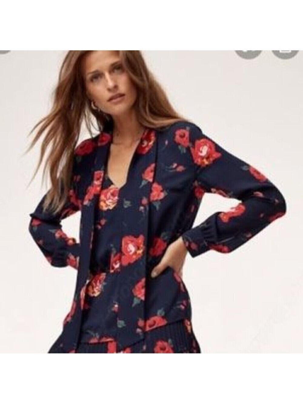 Aritzia Babaton Lucas Floral Print Blouse With Neck Ties Size XS